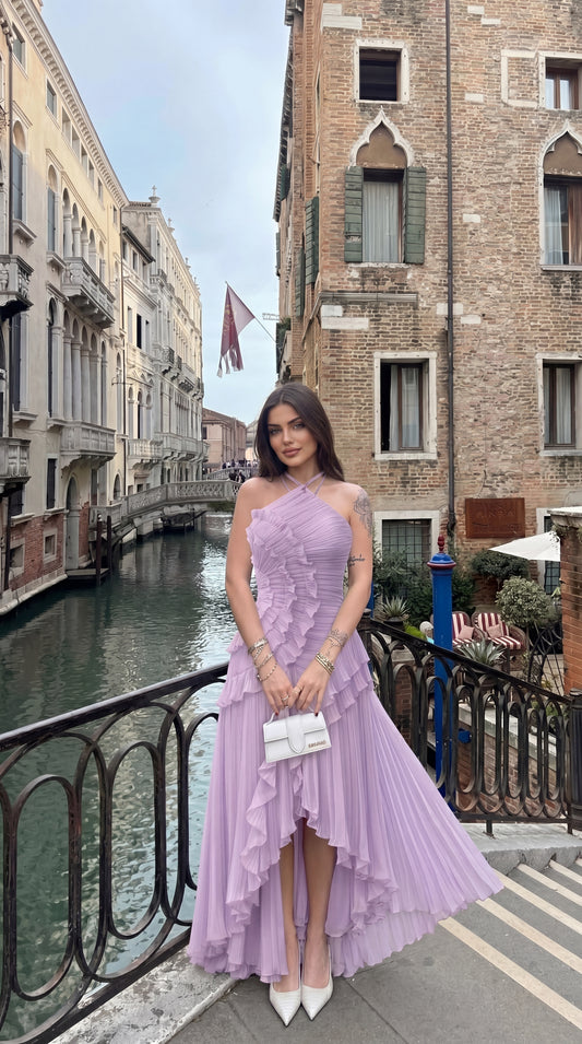 Elegant Asymmetrical Chiffon Maxi Dress
